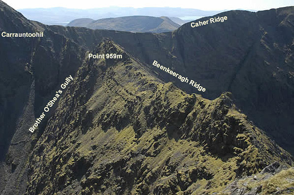 The Beenkeeragh Ridge taken from Beenkeeragh. The Caher ridge is the suggested route up and down for less experienced parties.