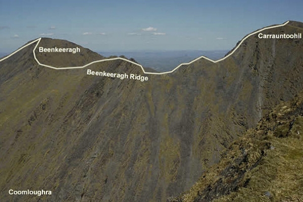 The Beenkeeragh Ridge is an exposed traverse which can be dangerous in ice or strong winds, and is for experienced parties only.