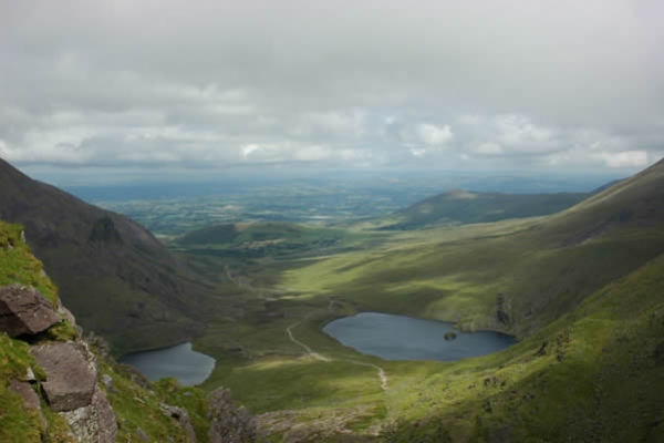 The view from the Devil's Ladder back down into the Hag's Glen showing Lough Gouragh and Lough Callee (photo courtesy David Manzor)