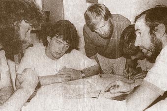 Con Moriarty, Mike Shea, Paul Walker, Pat Grandfield and Tim Long, planning part of the huge 1989 search for a missing climber.