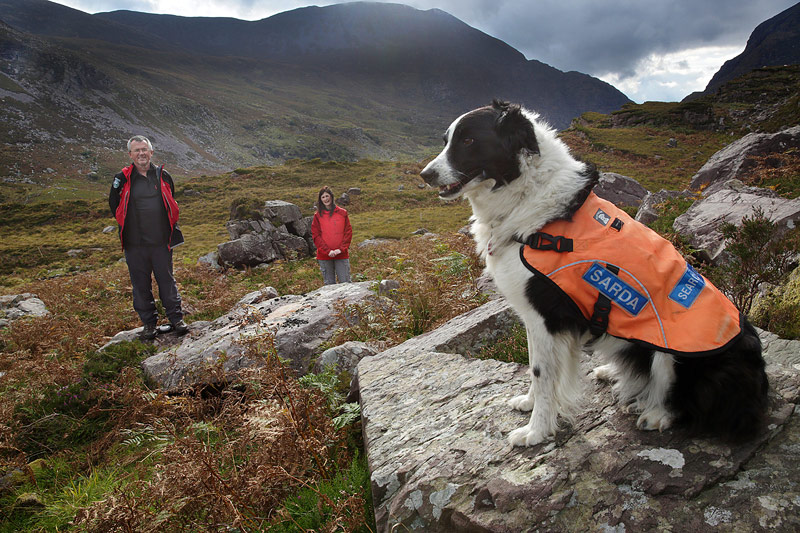 Always ready... SARDA search dog Lilly with her handler Catherine Kelly and SARDA training officer, Gerry Tobin.